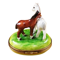 Two horses on small oval