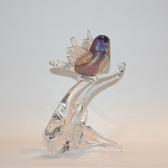 Bird on branch Red/Blue/Gold Murano Glass 