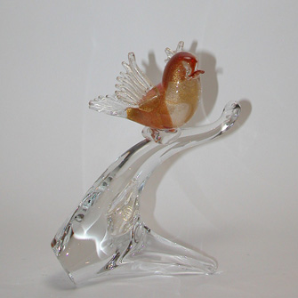 Bird on Branch Red/Gold Murano