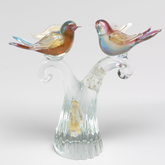 Branch w/2 Birds Ruby/Aqua/Gold Murano Glass - Murano Glass - Murano ...