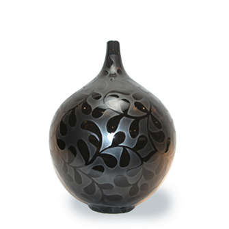 Ceramic Vase Black Leaf on Black