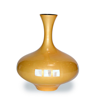 Ceramic Vase Yellow Pearl w/Eggshell Inset