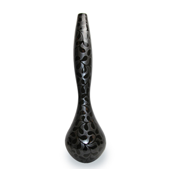 Ceramic Vase Black Leaf on Black