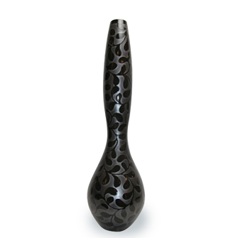 Ceramic Vase Black Leaf on Black