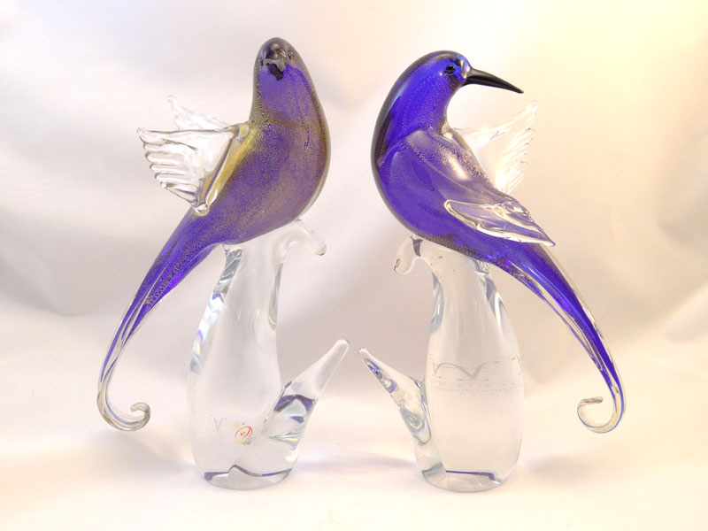 Murano Birds Pair Cobalt/Gold