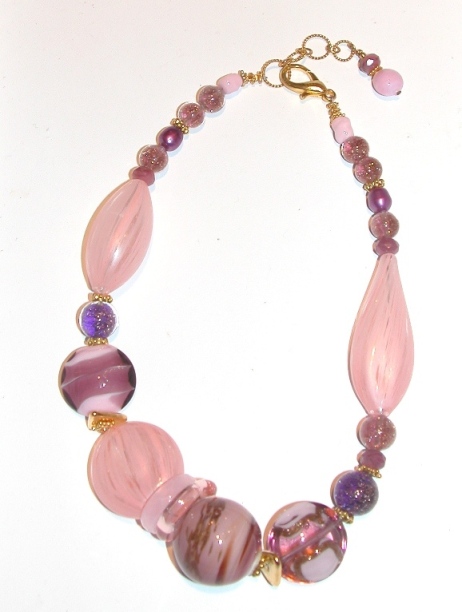 Murano Glass Necklace Light Pink/Gold