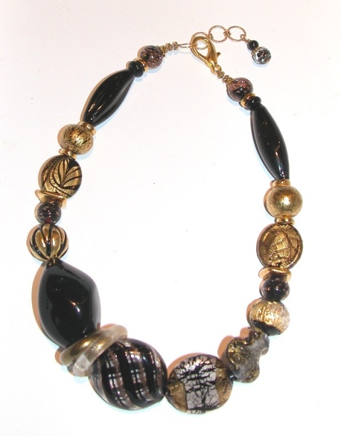 Murano Glass Necklace Black/Gold