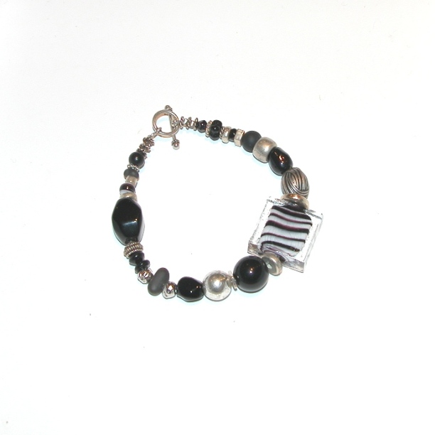 Murano Glass Bracelet Black/Silver