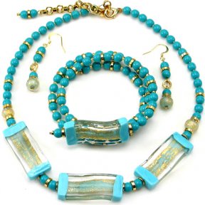Murano Havana Turquoise/Gold necklace