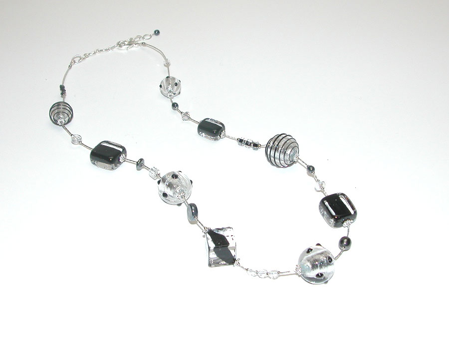 Murano Glass Necklace Black/Silver