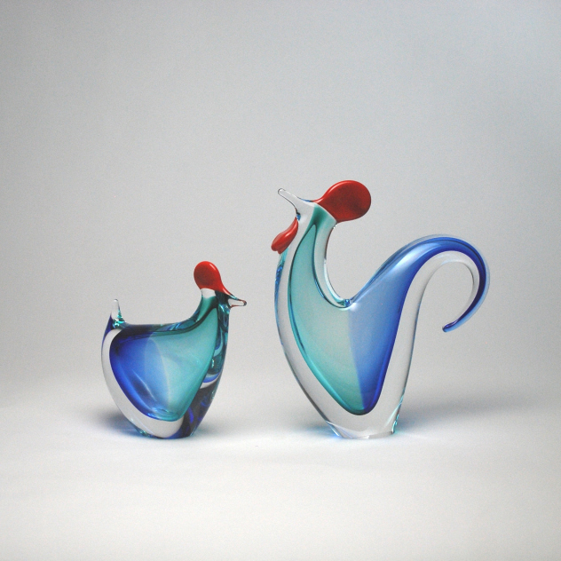Blue murano chicken pair