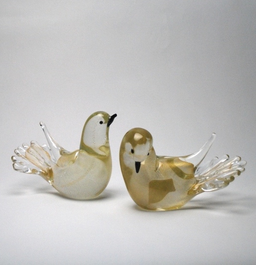 Love Bird Clear Golden Murano Glass