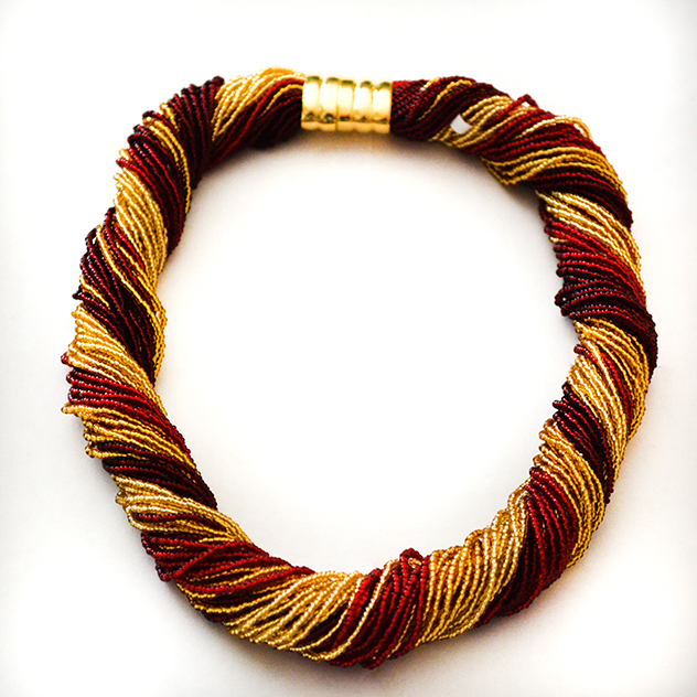 Red/Yellow Twist necklace with beads