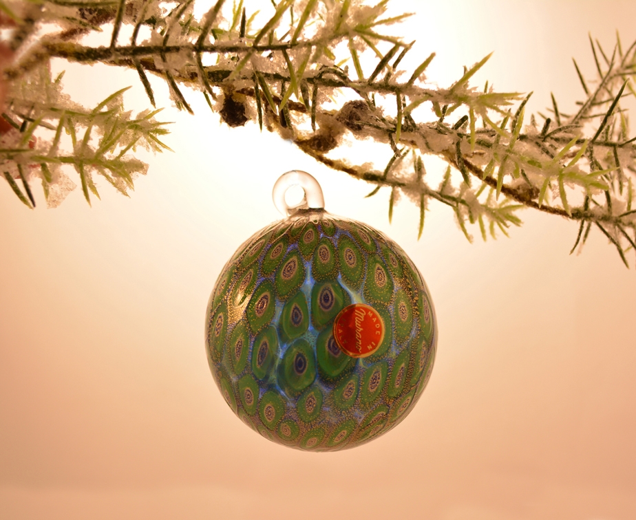 Murano Glass Blue and Emerald Christmas tree ornament