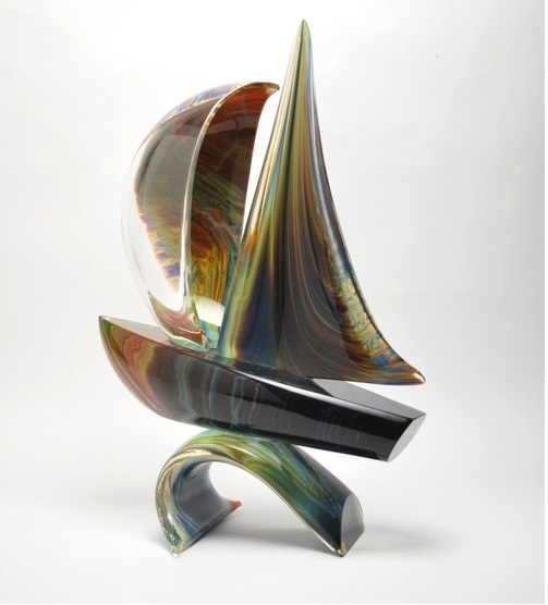 Murano Glass Sailboat on Wave Calcedonia