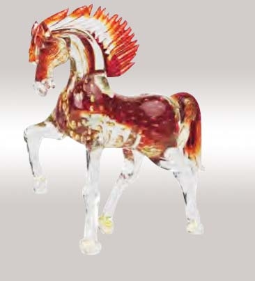 Murano Glass Running Crystal/Red/Gold Horse
