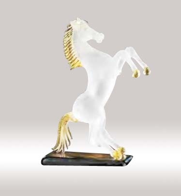 Murano Glass White Mat/Gold Horse On Base