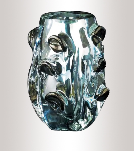 Murano Glass Silver/Black And Gold Vase