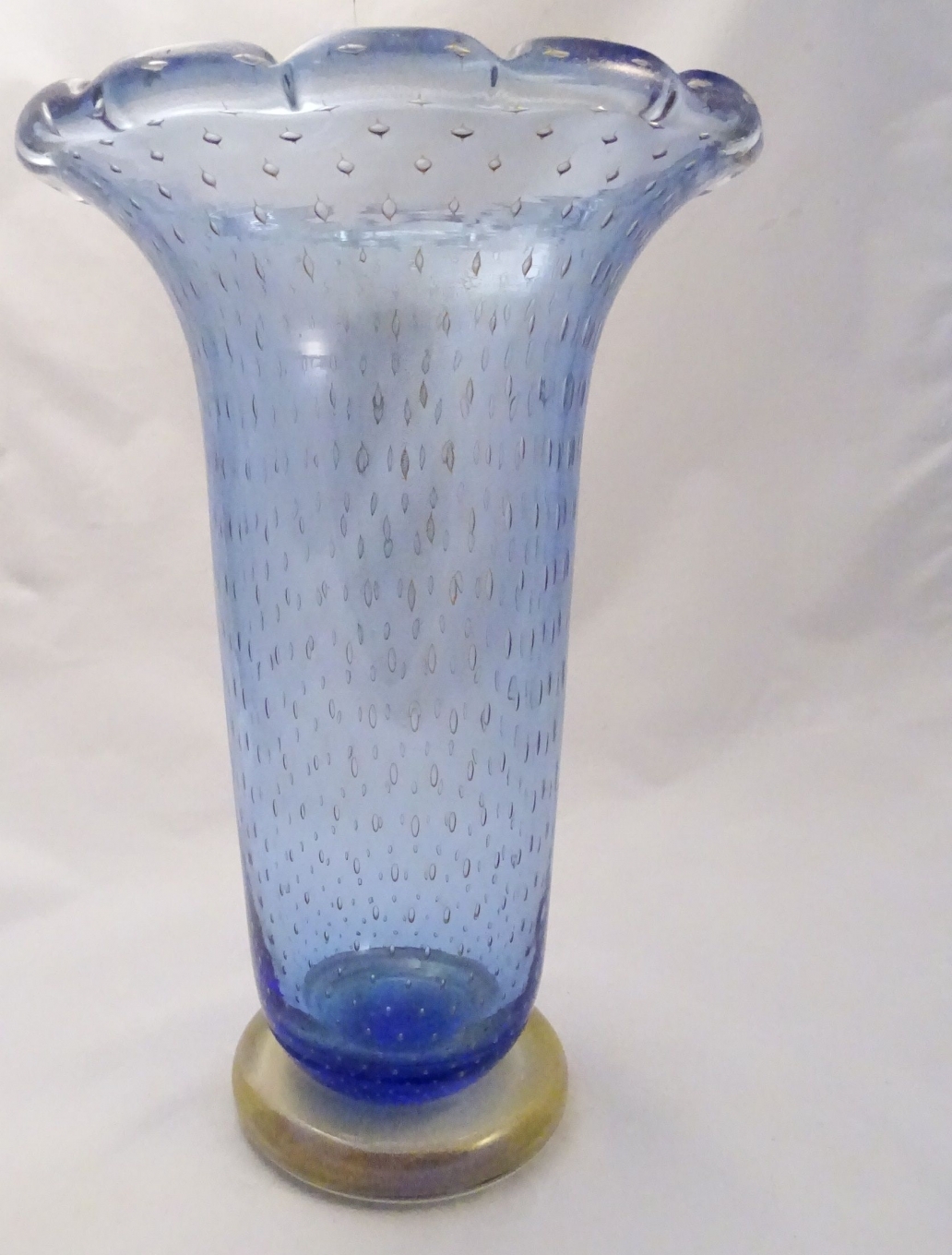 Murano Glass Aqua Vase with Golden Leaves
