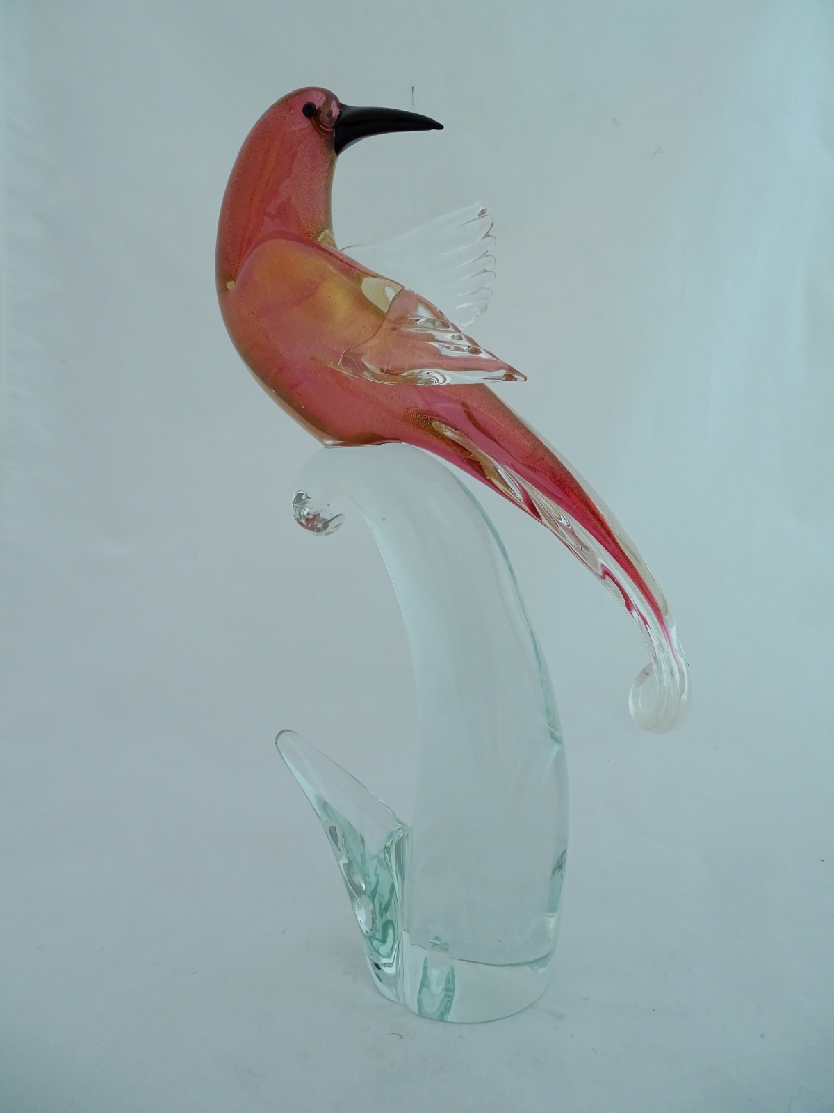 Bird Ruby/Gold Head Forward Murano Glass