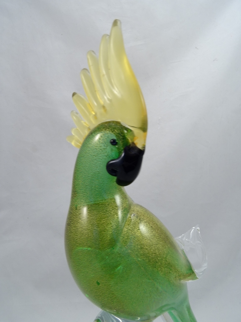 Murano Parrot Green Gold Pair