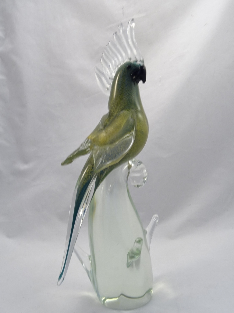 Murano parrot green with clear crest pair