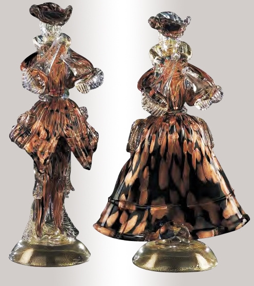 Murano Glass Couple Figurines Aventurine Black/Gold