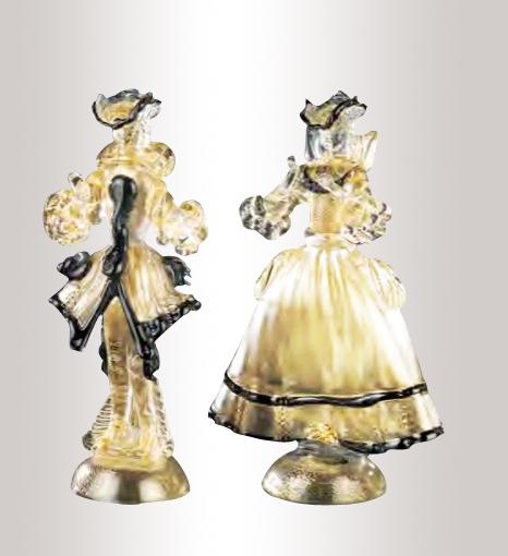 Murano Glass Couple Figurines Gold/Black