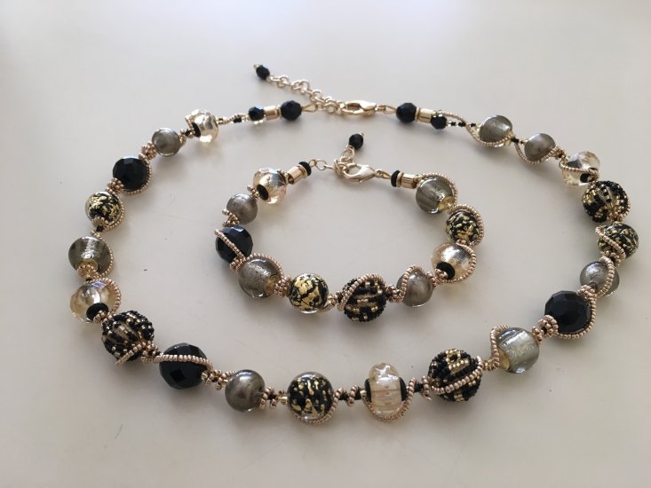 Maria Murano Glass Necklace Black/Gold