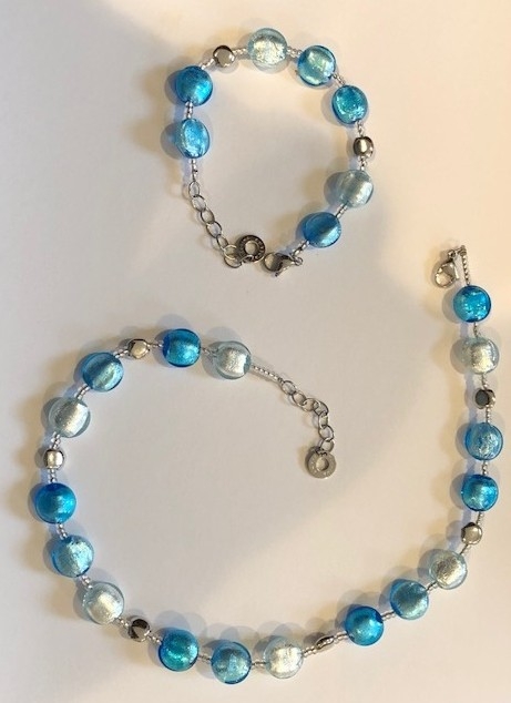 Murano Glass Necklace Sky Blue/White
