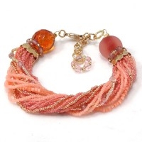 Murano Bracelet Twist w/ Beads Coral