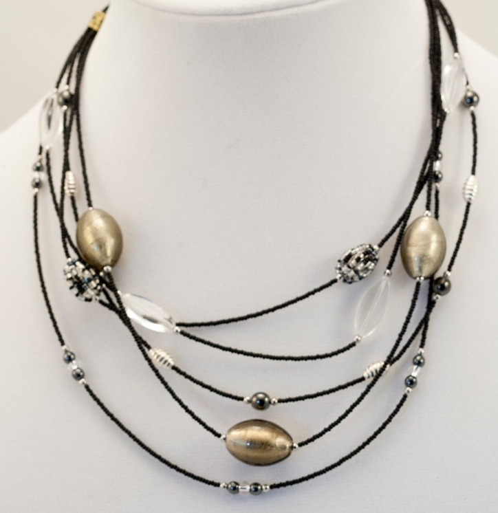 Cascade Necklace Silver/Black/Clear
