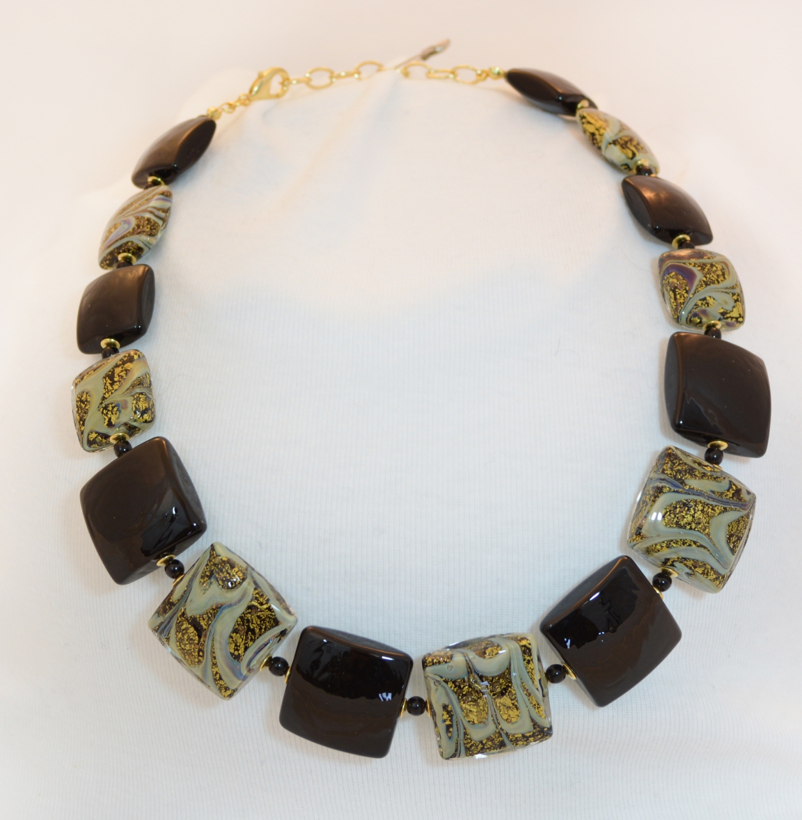 Black and Gold Square Bead Necklace - Murano Glass Jewelry - Murano ...