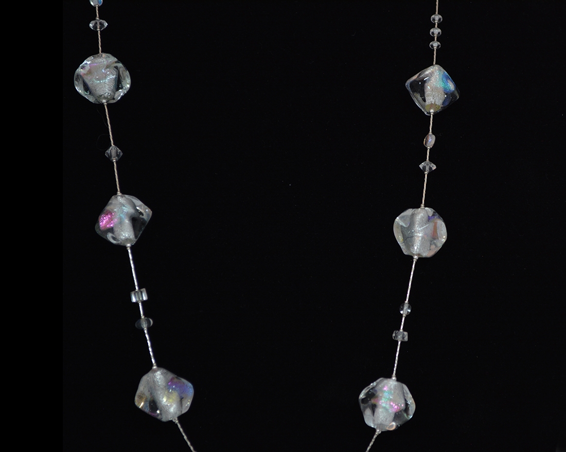 Crystal and silver sommerso murano glass bead necklace