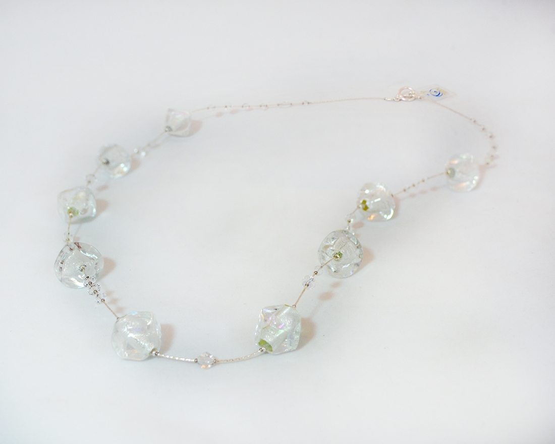 Crystal and silver sommerso murano glass bead necklace