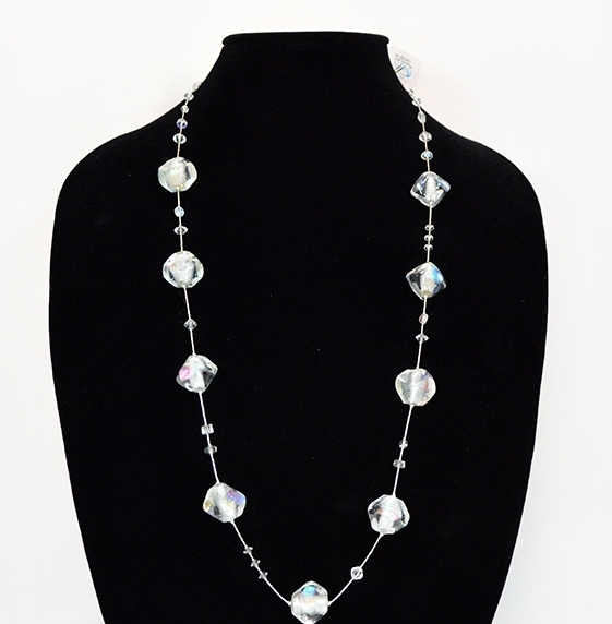 Crystal and silver sommerso murano glass bead necklace