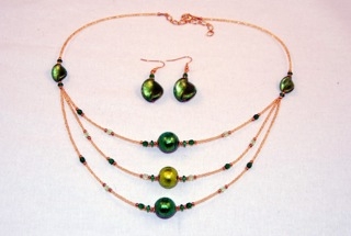 Emerald green 3 tiers murano glass necklace and earrings set