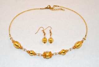 Gold murano glass oval and globes necklace and earrings