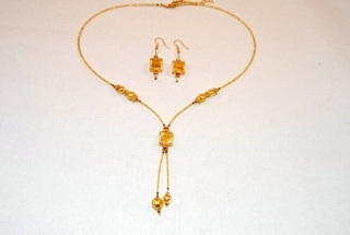 Gold murano glass square dangle necklace