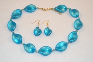 Light blue murano glass large twists necklace and earrings