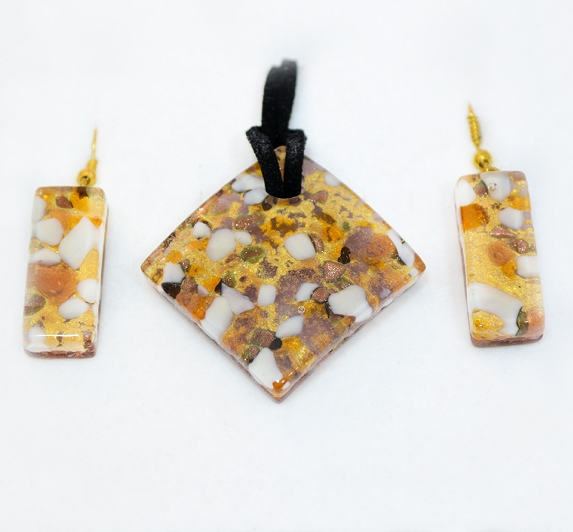Orange, white and gold murano necklace and earrings set