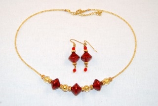 Red murano glass diamond and globe necklace and earrings