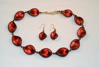 Red murano glass large twists necklace and earrings
