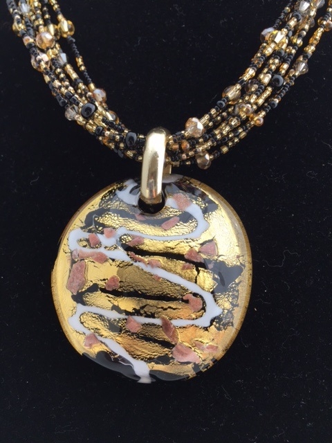 Maniera black and gold murano glass pendant