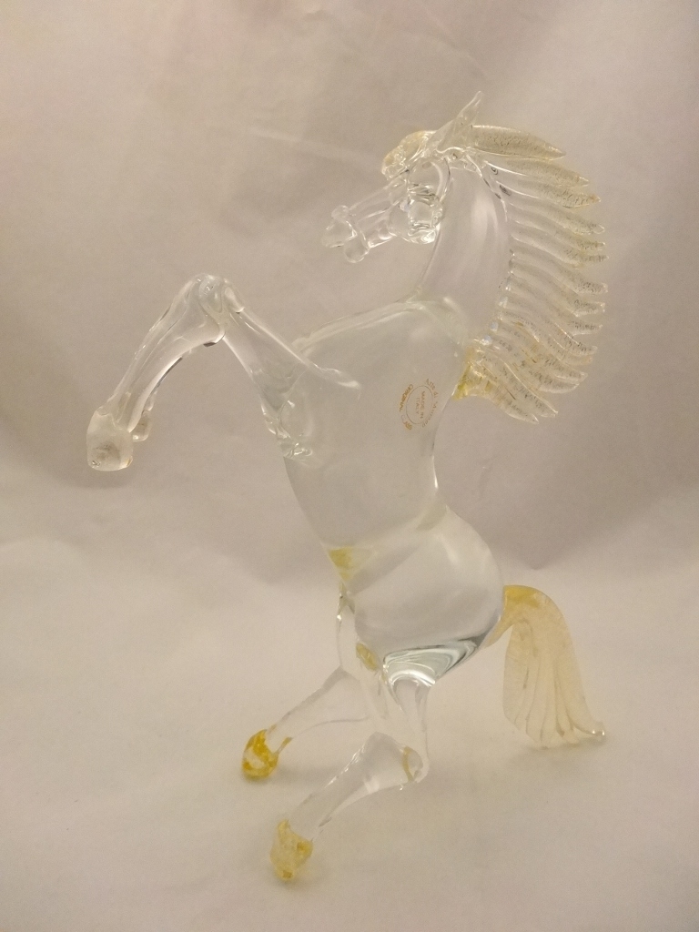 Arte Di Murano Murano Glass Clear and Gold Horse