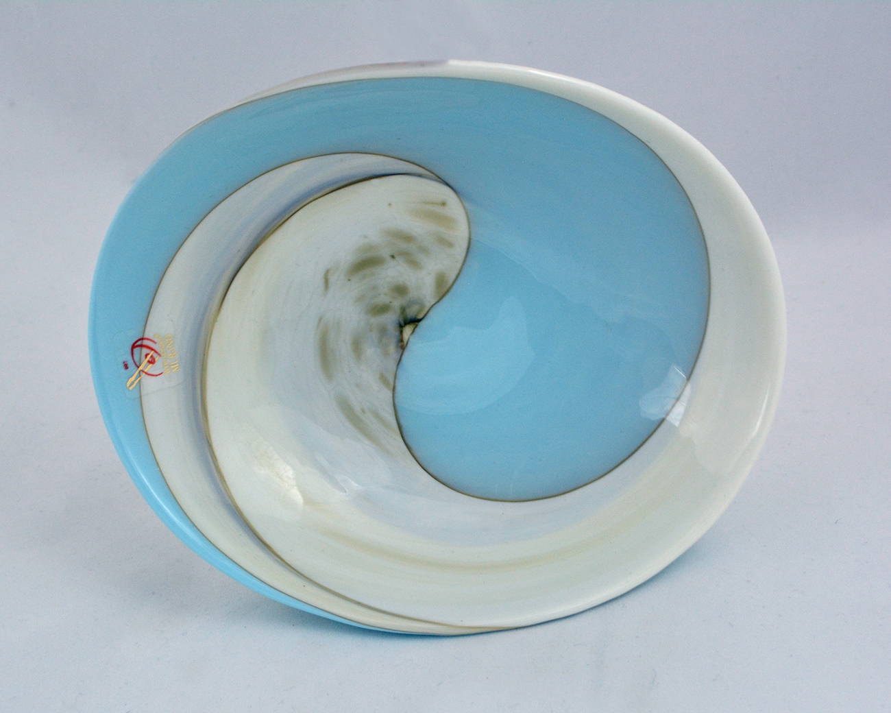 Ivory and Turquoise Striato Mignon Folded Bowl