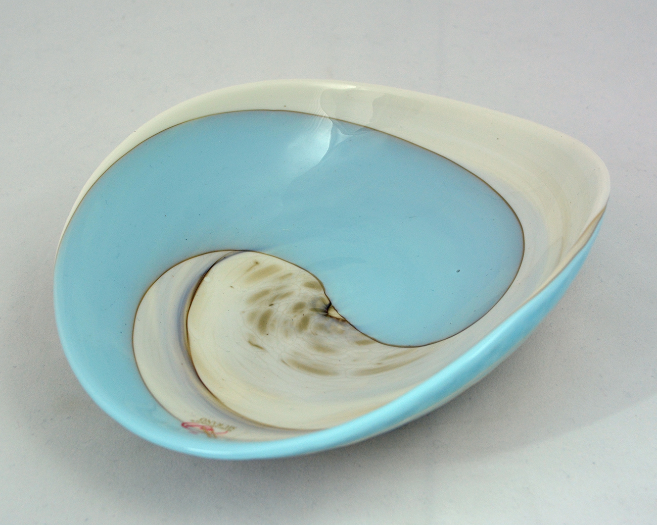 Ivory and Turquoise Striato Mignon Folded Bowl