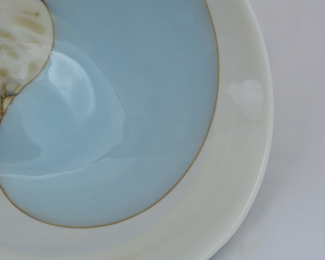 Ivory and Turquoise Striato Mignon Folded Bowl