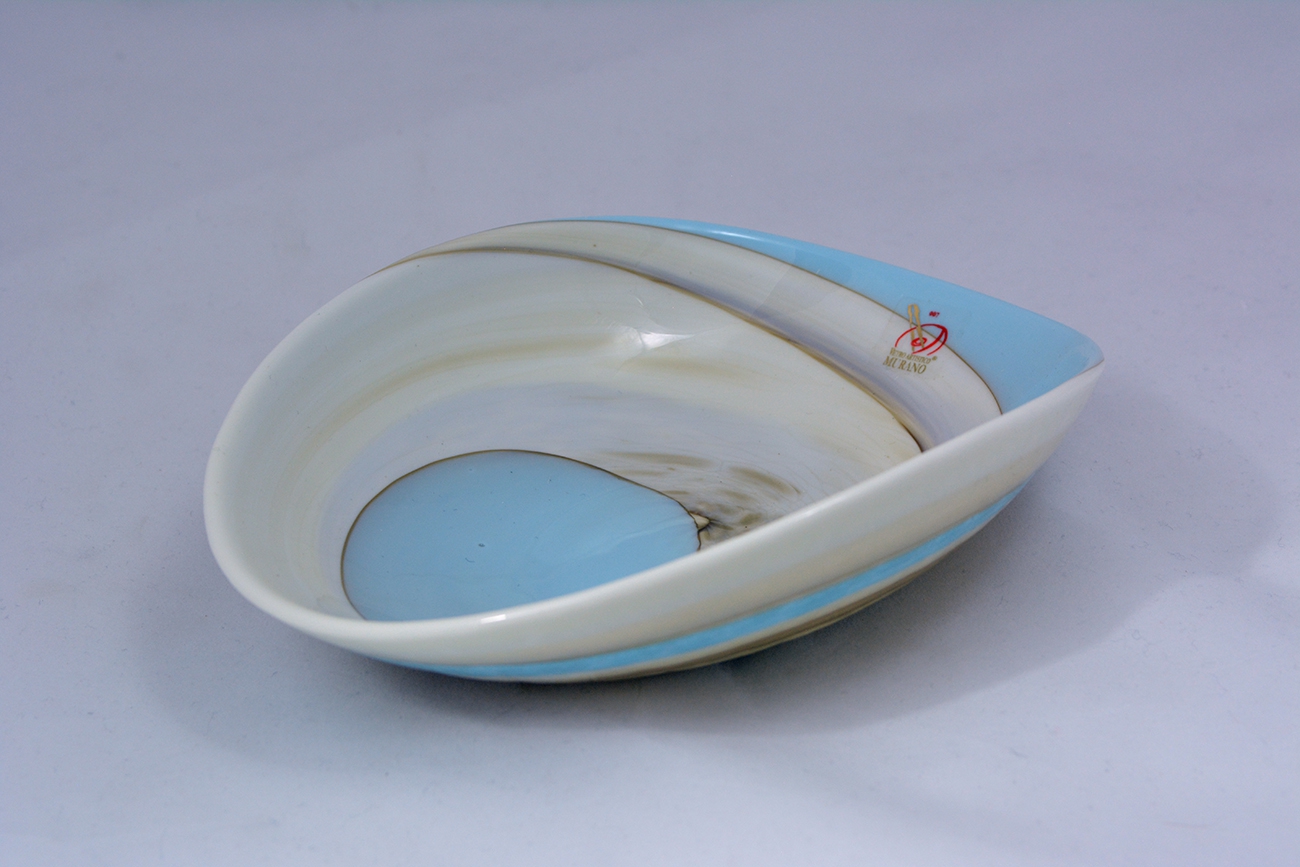 Ivory and Turquoise Striato Mignon Folded Bowl