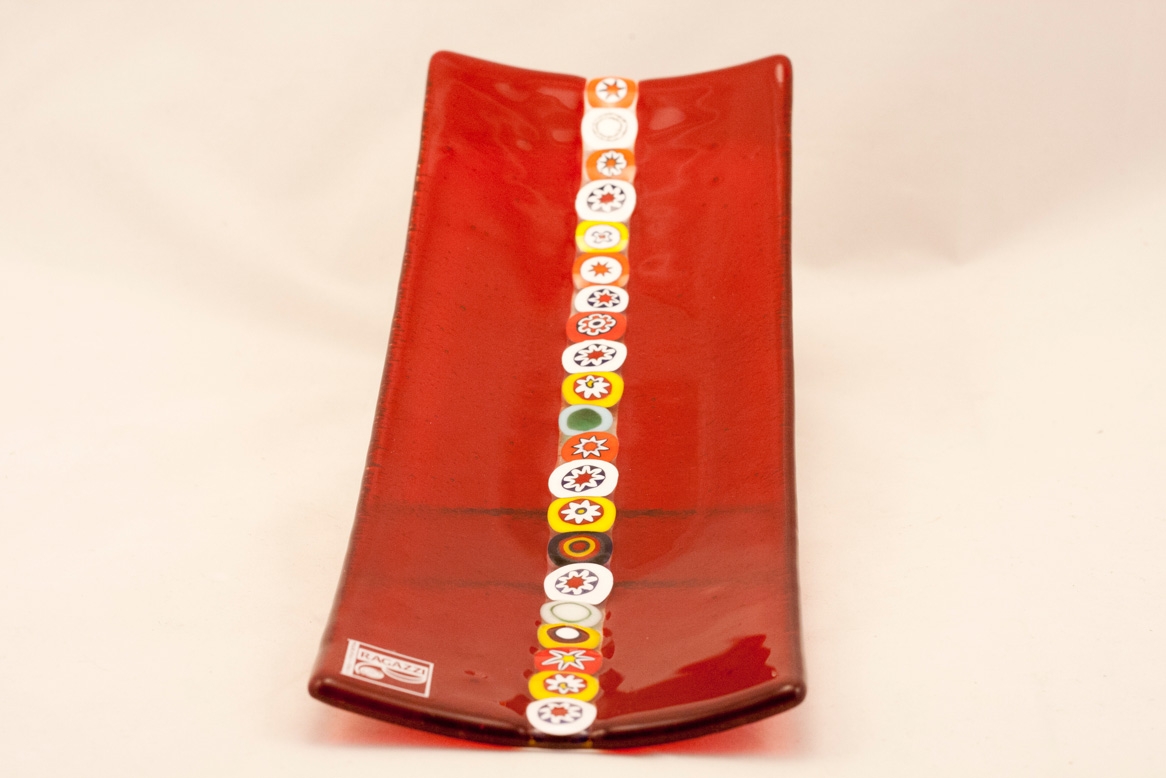 Murano Glass Red Rectangle Murano Glass Tray With Murrine Band - Murano ...